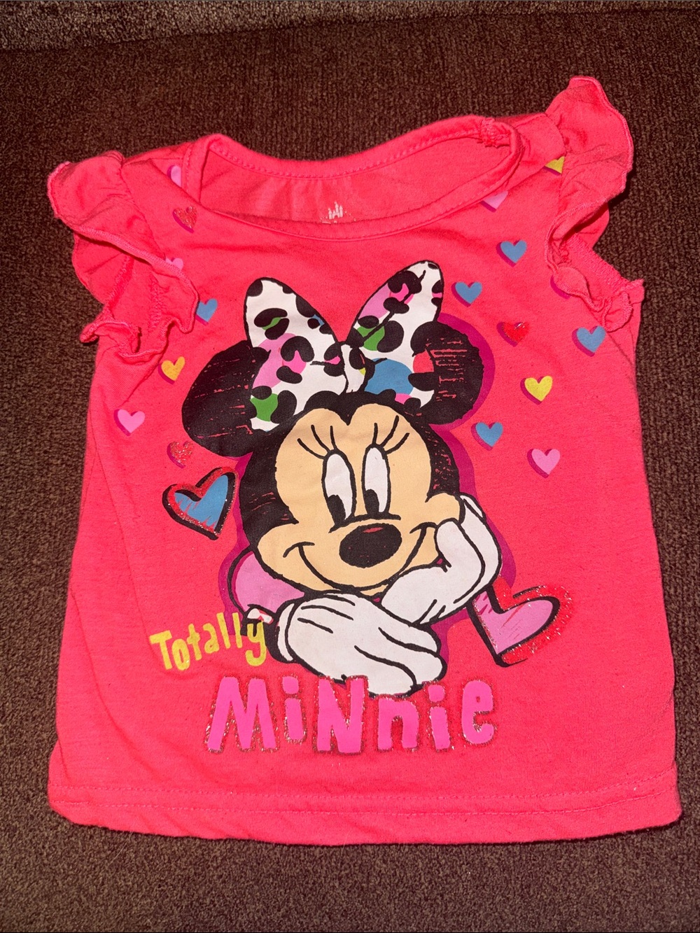 Disney Hot Pink Minnie Mouse Short Sleeve Tee with Ruffle Sleeves